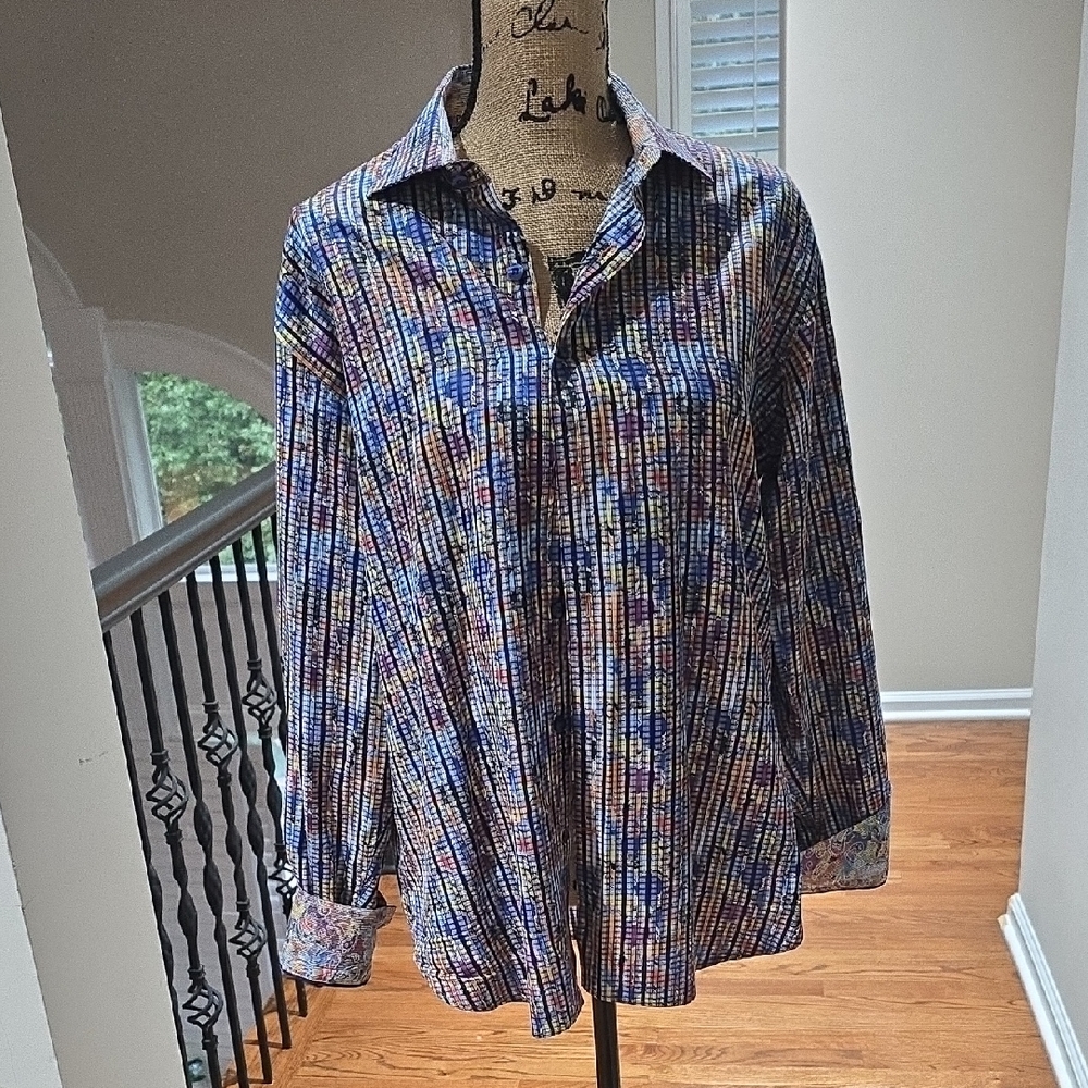 Luchiano Visconti Black Label Limited Edition Dress Shirt Stripe Pixel Sharp L